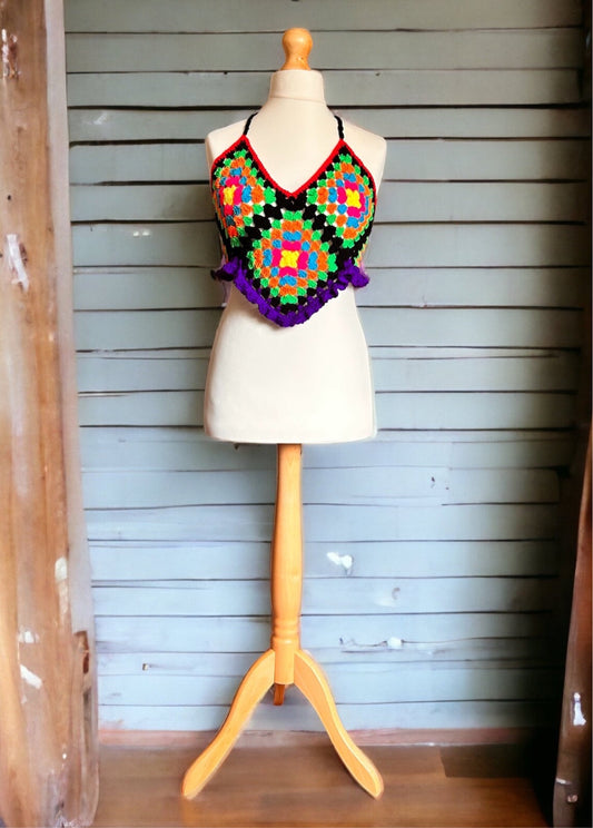 Handmade crochet granny ruffle crop top